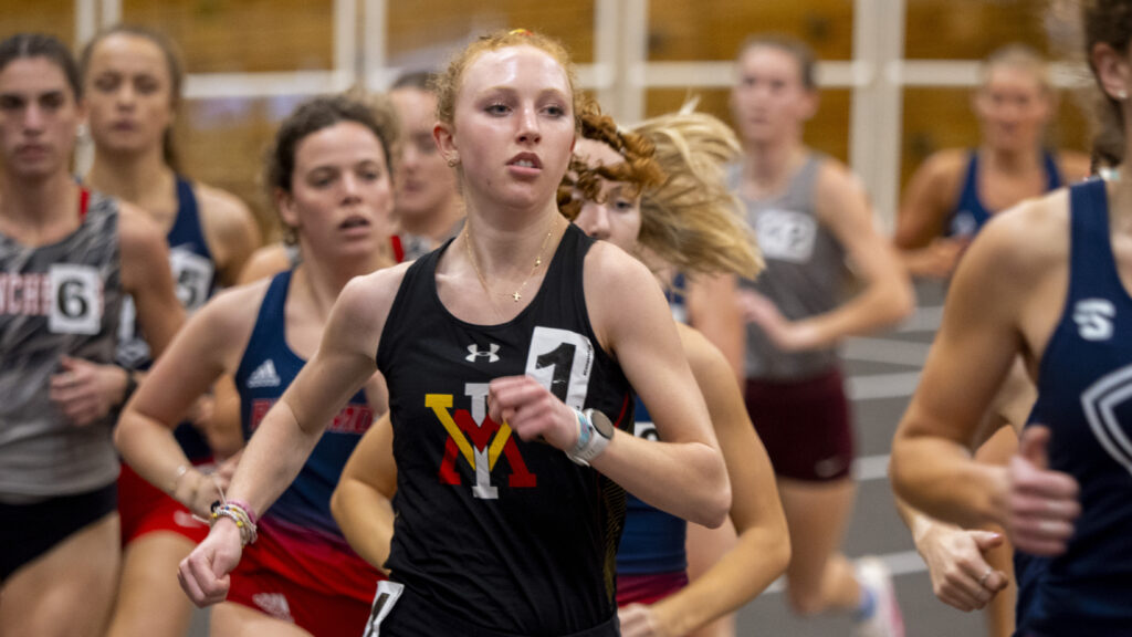 Jillian Sisk runs track during a meet for Virginia Military Institute. 
