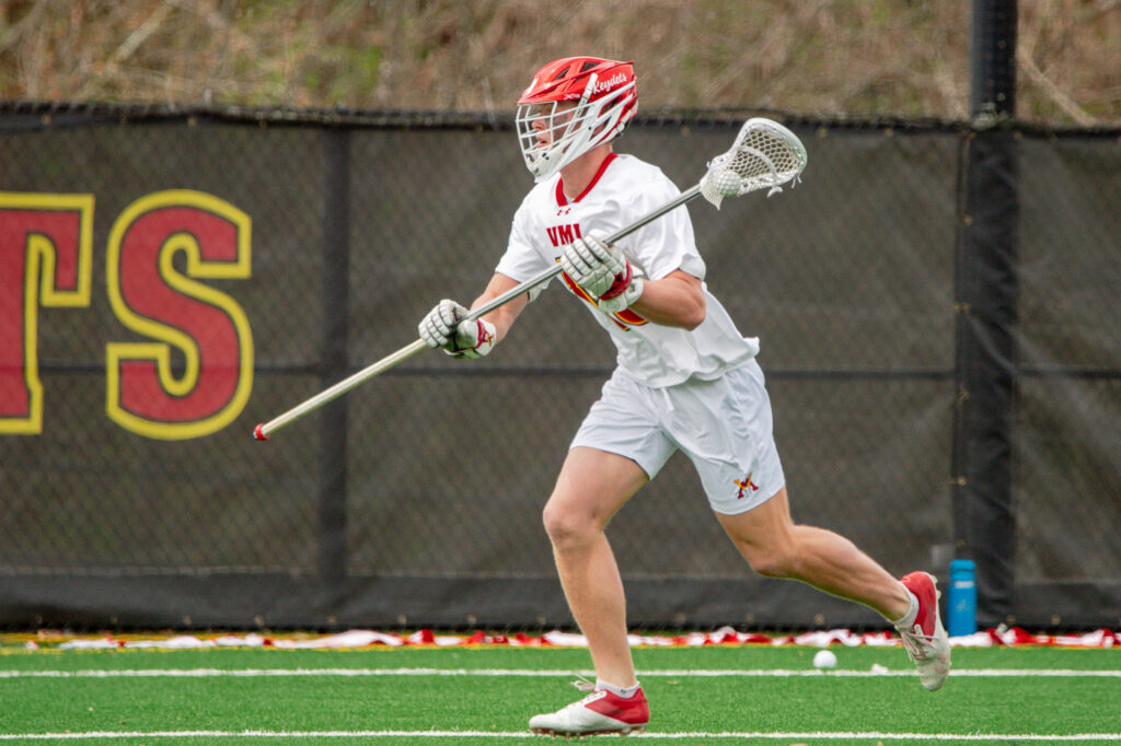 Miller Tatum playing lacrosse for Virginia Military Institute.