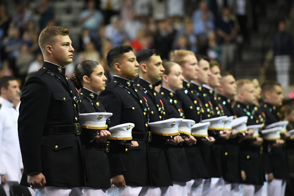 Cadets commission into the Marine Corps.