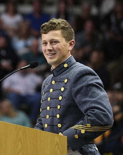 Cole Cathcart addresses the Corps of Cadets.