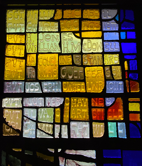Close-up of New Market Fallen Cadets on Stained Glass Mural Wall