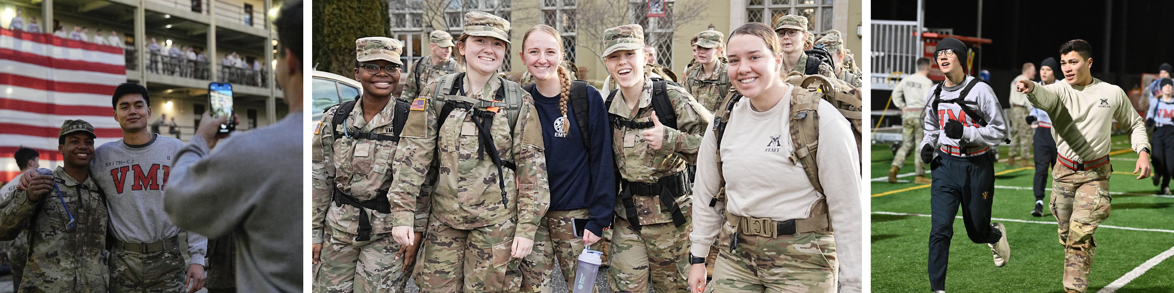 Cadets pose for photos and do physical training.