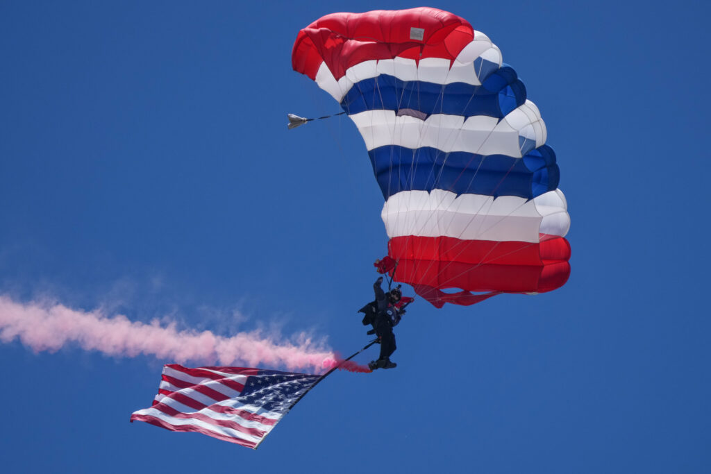 All Veterans Group (AVG), which performs parachute demonstrations, leads tandem parachute experiences, and assists with brand ambassador programs, sponsorships, and special events jumps into Foster Stadium.