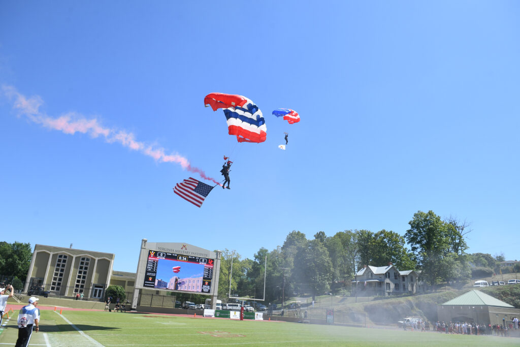 All Veterans Group (AVG), which performs parachute demonstrations, leads tandem parachute experiences, and assists with brand ambassador programs, sponsorships, and special events jumps into Foster Stadium.