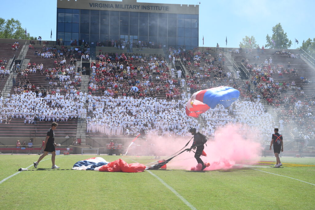 All Veterans Group (AVG), which performs parachute demonstrations, leads tandem parachute experiences, and assists with brand ambassador programs, sponsorships, and special events jumps into Foster Stadium.