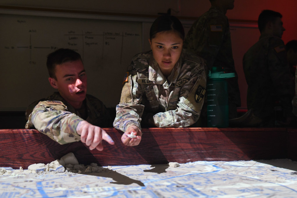 AFROTC cadets review logistics map