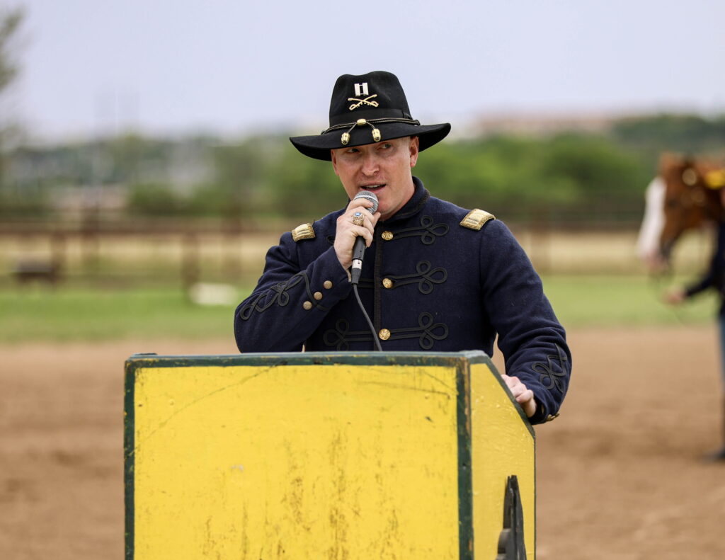 Capt. Michael Gates’ ’17 the commander of the Horse Cavalry Detachment for the First Cavalry Division in Fort Cavazos, Texas, formerly Fort Hood.
