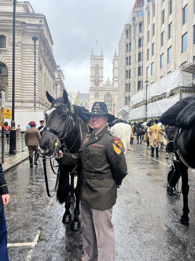 Capt. Michael Gates’ ’17 the commander of the Horse Cavalry Detachment for the First Cavalry Division in Fort Cavazos, Texas, formerly Fort Hood.