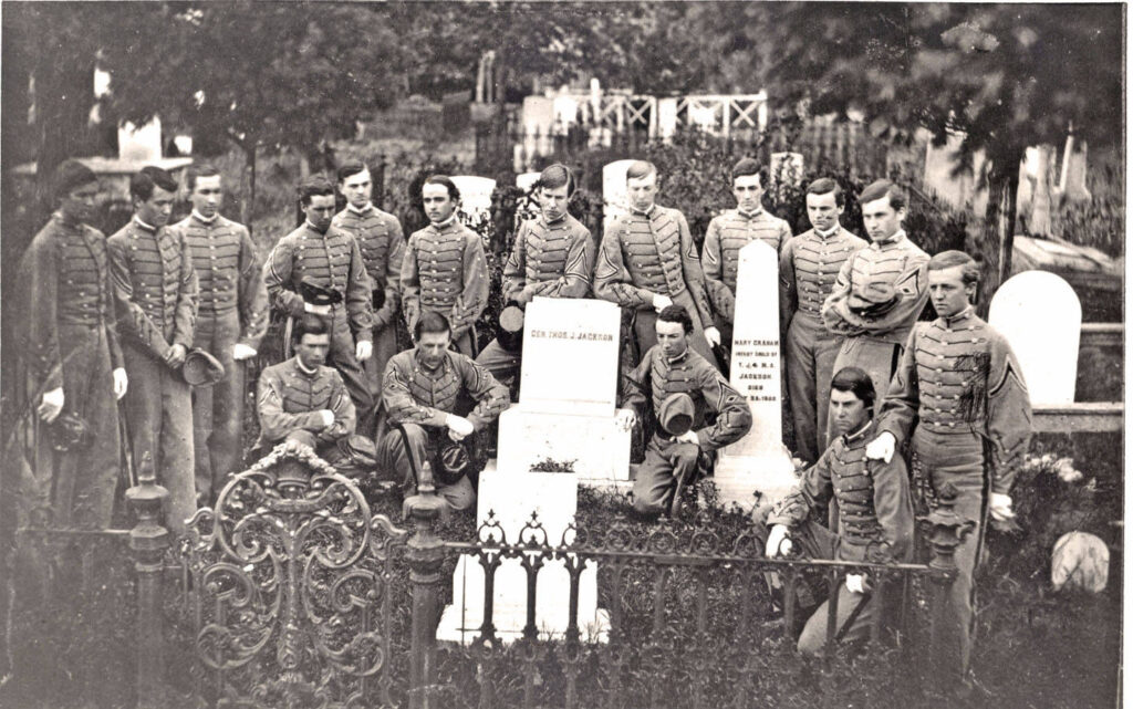 Cadets gathering at grave of Stonewall Jackson, ca. 1868