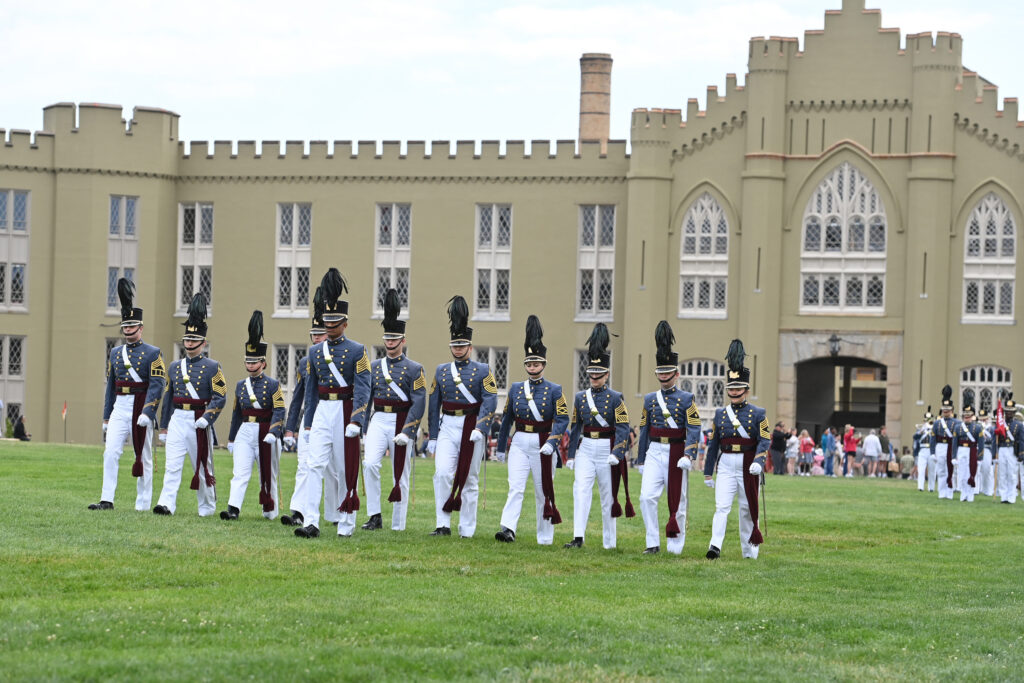 Cadets march onto parade ground during the Change of Command parade.