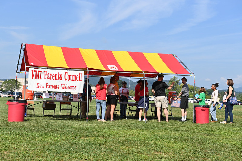 Parents Council members welcome new families during Matriculation Day at VMI.