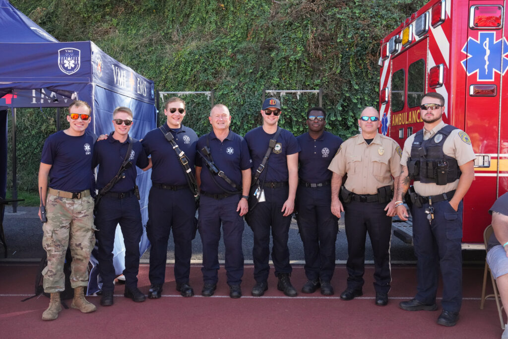 Cadet and staff EMTs and VMI police help ensure a safe and healthy Family Weekend on a beautiful fall day in Lexington.