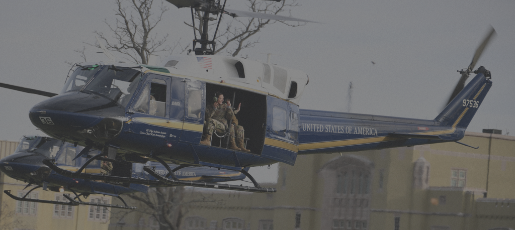 Cadets in a helicopter as part of Air Force ROTC.
